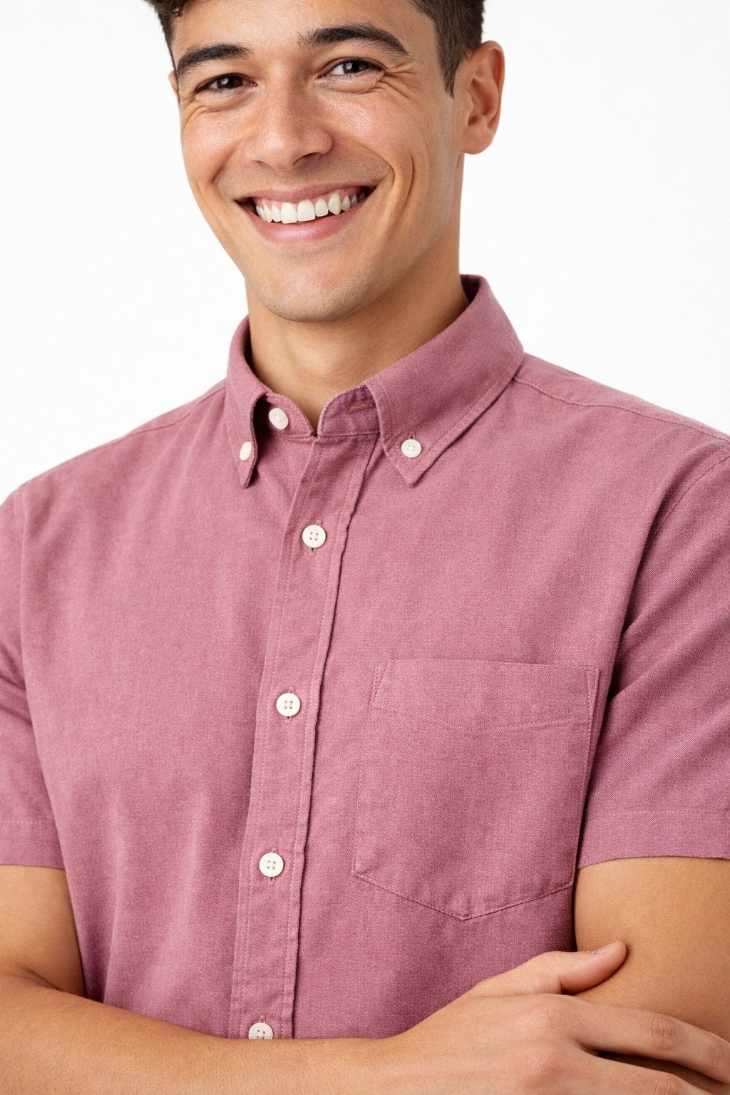 Cool Bee Premium Oxford Casual Half Shirt Raspberry Red for Men - Raspberry Premium Half Sleeve Oxford Shirt India - Detail V