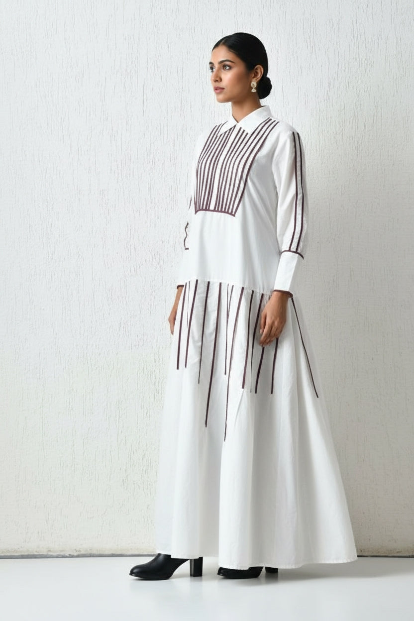 Perspective Grid Trapeze Dress White