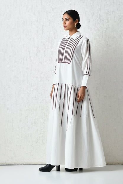 Perspective Grid Trapeze Dress White