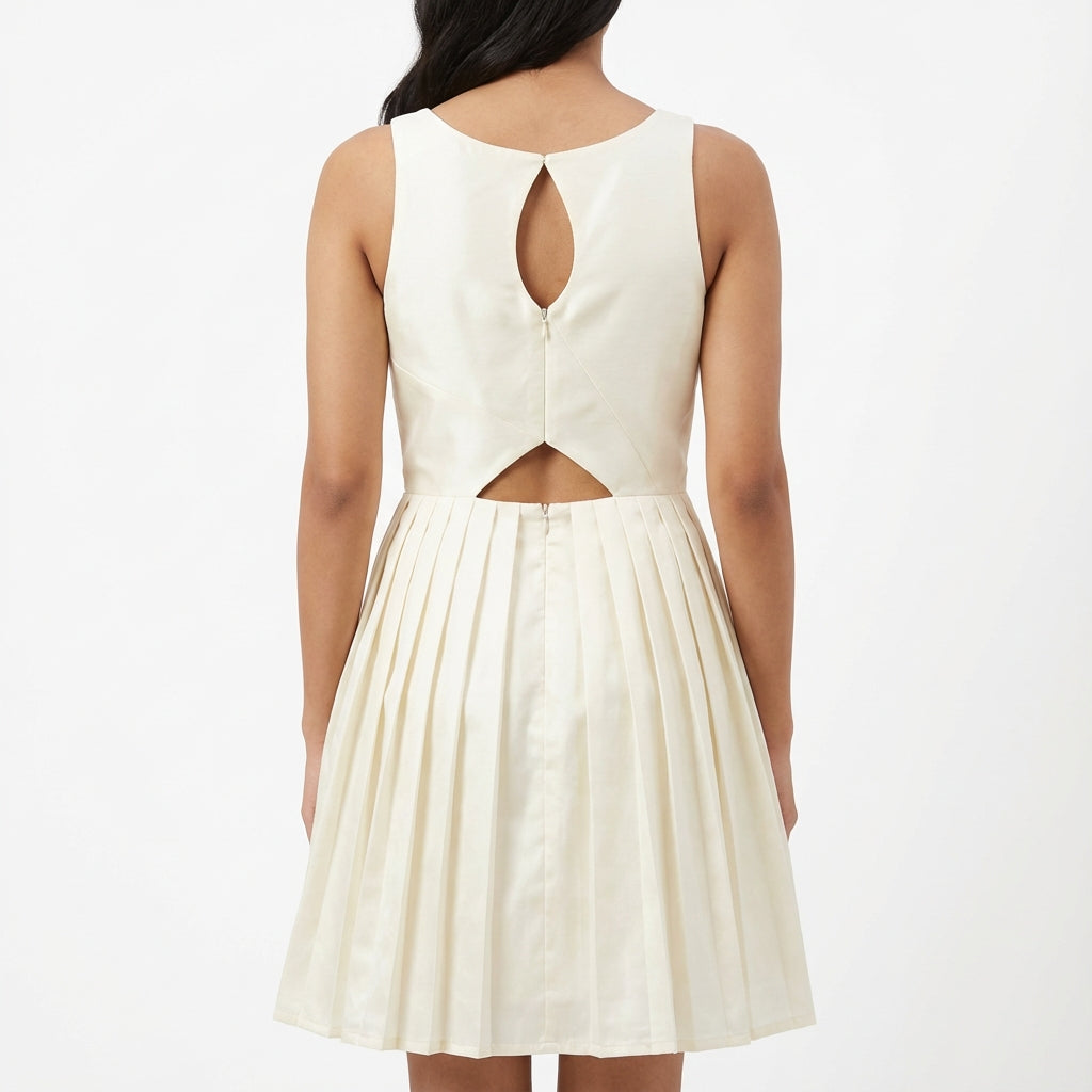 Timeless Elegance Ivory Pleated Midi Short Dress | Cool Bee