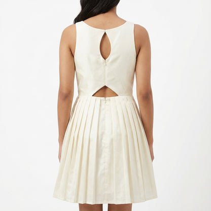 Timeless Elegance Ivory Pleated Midi Short Dress | Cool Bee