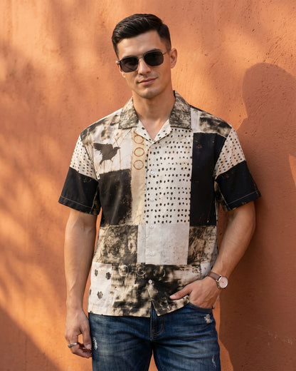 Cool Bee Charcoal Gridlock Camp Shirt for Men - Premium Mercerised Cotton Spread Collar Shirt India - Front View