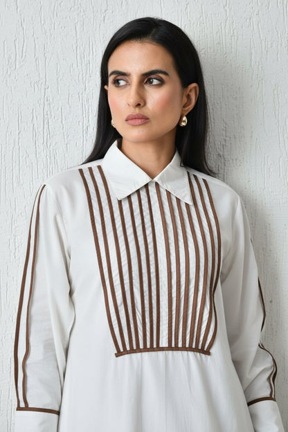 Perspective Grid Trapeze Dress White