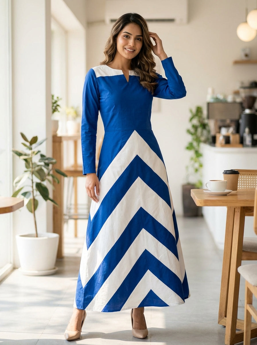 Elegant Midnight &amp; Marble Chevron Gown