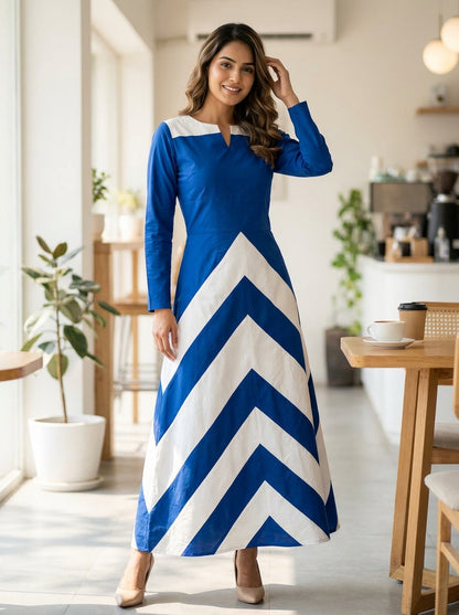 Elegant Midnight &amp; Marble Chevron Gown