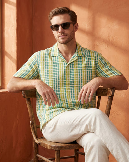 Cool Bee Citrus Breeze Camp Shirt for Men - Premium Mercerised Cotton Spread Collar Shirt India - Lifestyle View