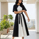 Monochrome Contrast-Panel Midi Dress Light Grey-White | Cool Bee