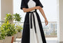 Monochrome Contrast-Panel Midi Dress Light Grey-White | Cool Bee