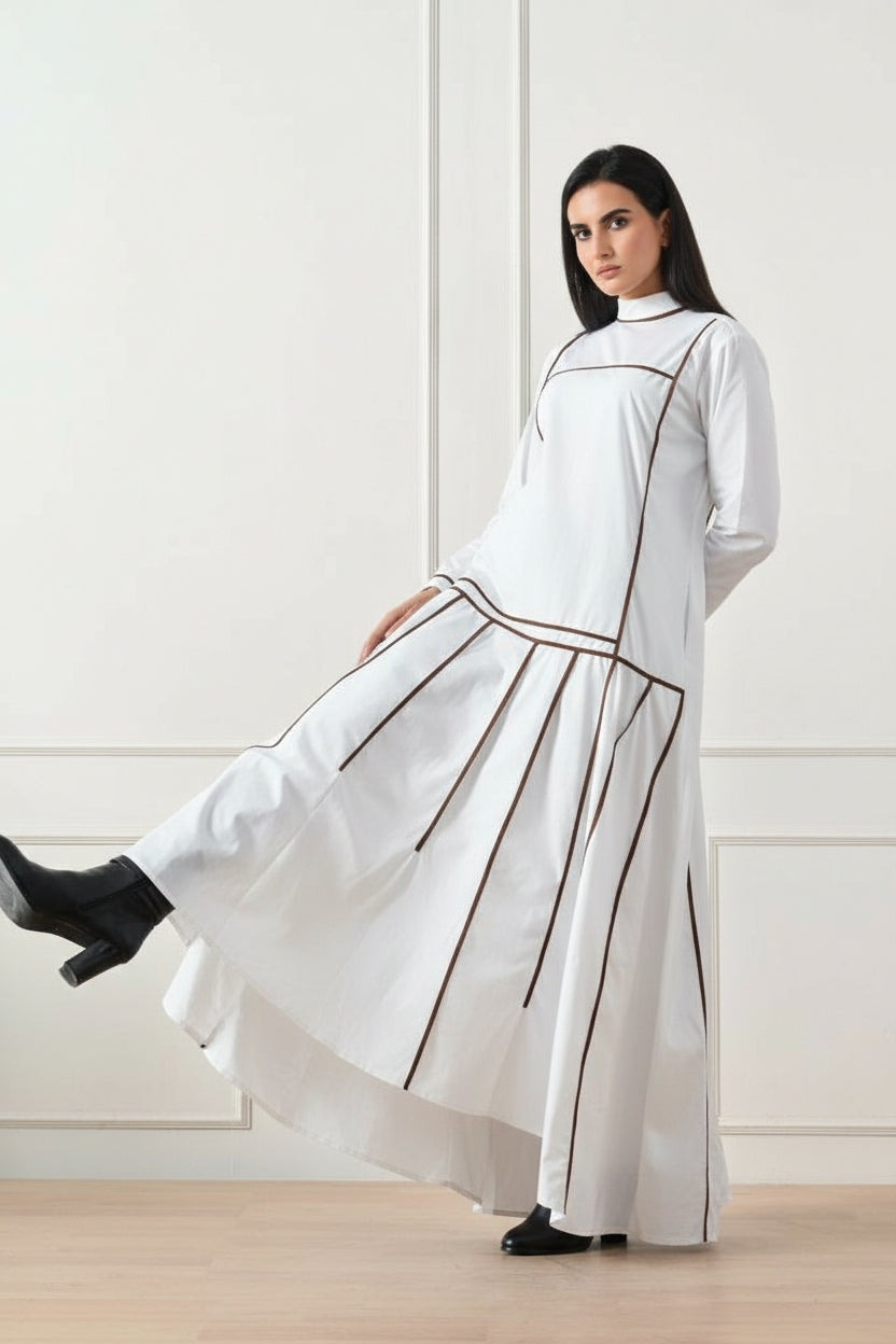 Geometric Paneled High-Low Gown White