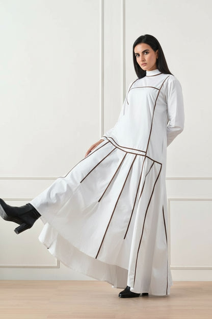 Geometric Paneled High-Low Gown White