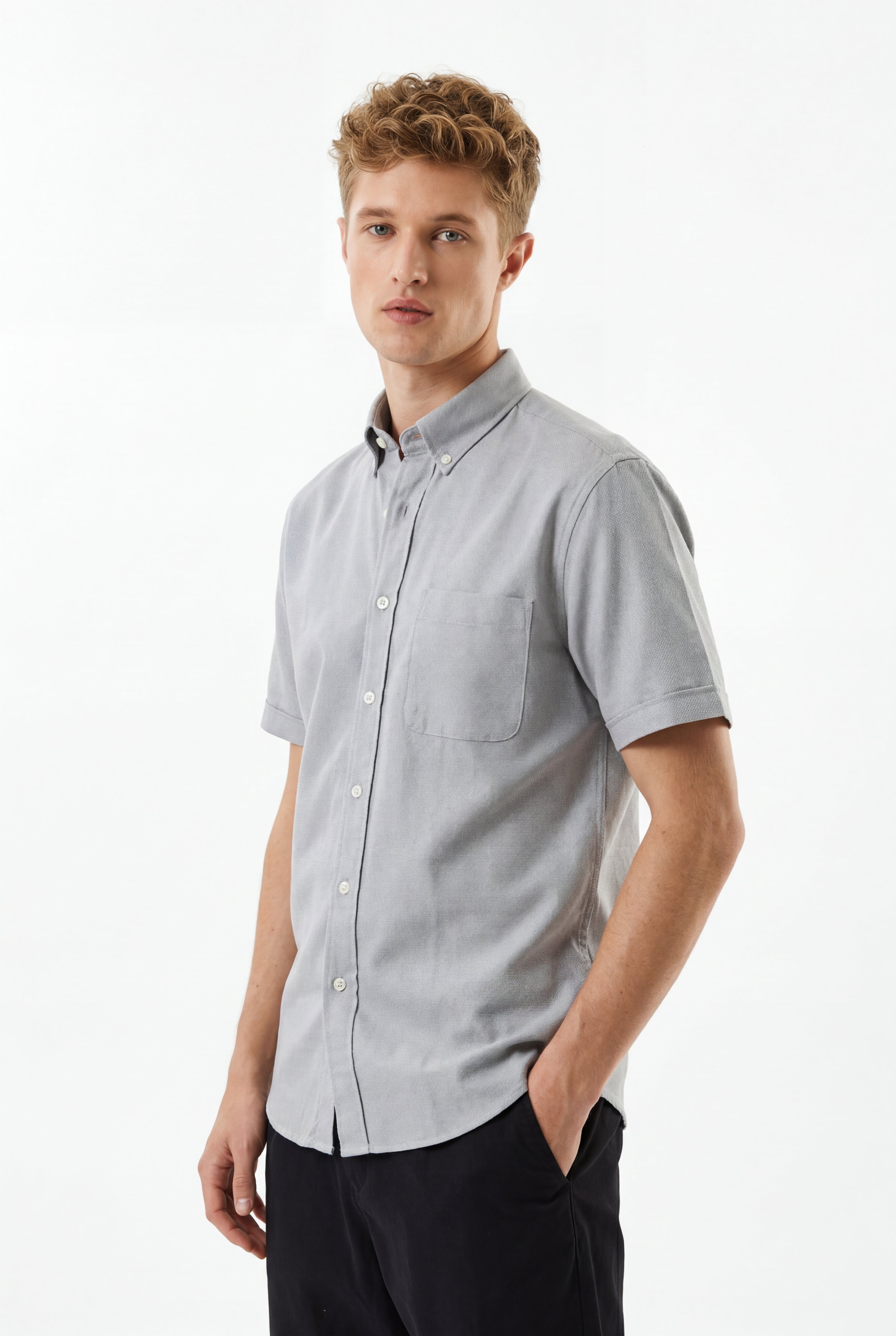 Cool Bee Premium Oxford Casual Half Shirt Grey for Men - Grey Premium Half Sleeve Oxford Shirt India - Lifestyle View