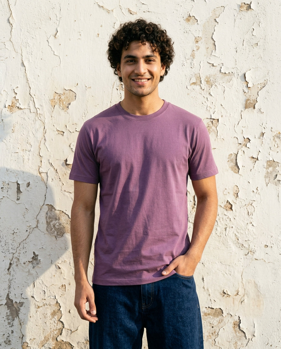 Cool Bee Essential Cotton Crew Neck T-Shirt Purple for Men - Purple Graphic Tee India