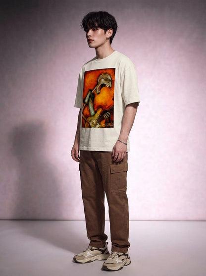 Cool Bee Canvas Chords Tee White for Men - White Oversized Graphic Tee Streetwear India - Lifestyle View