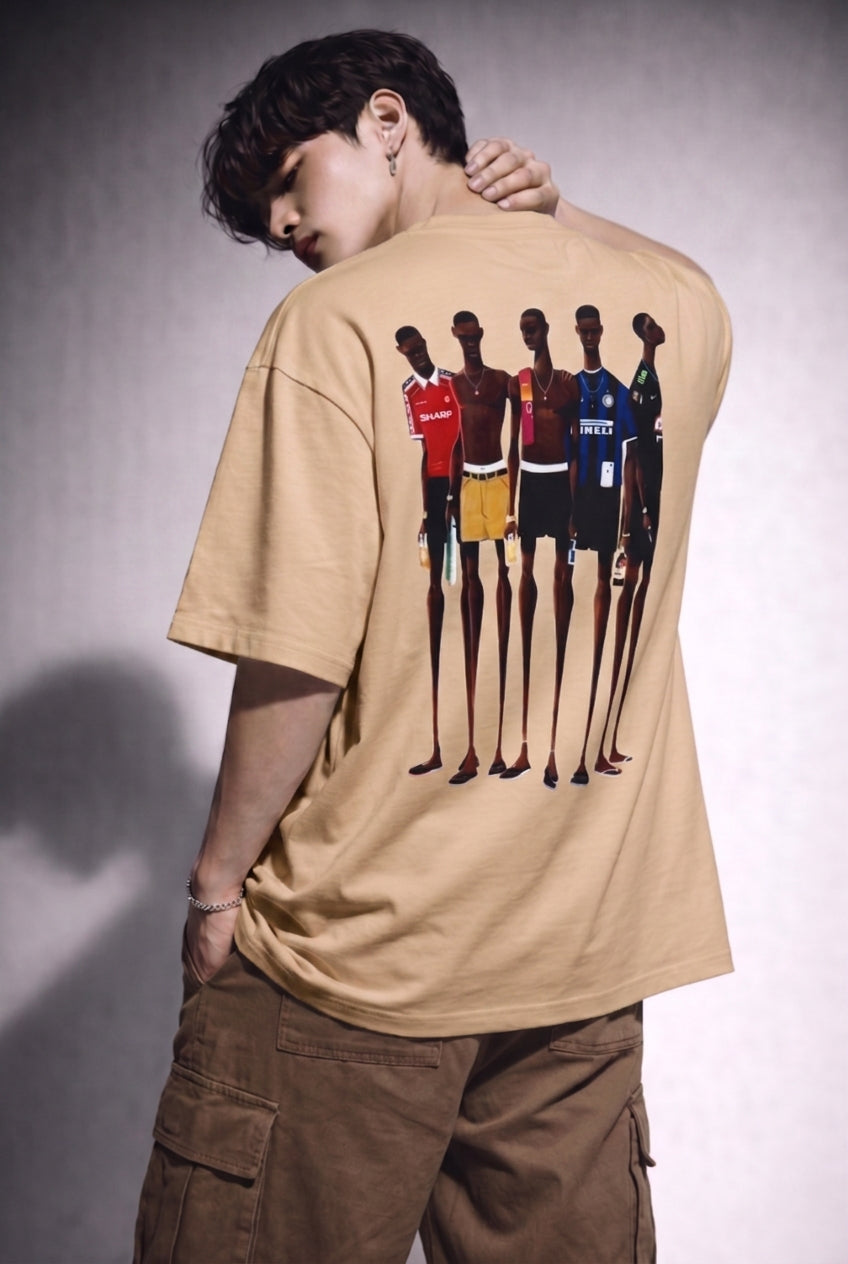 Cool Bee Matchday Abstract Tee Beige for Men - Beige Oversized Graphic Tee Streetwear India - Detail View