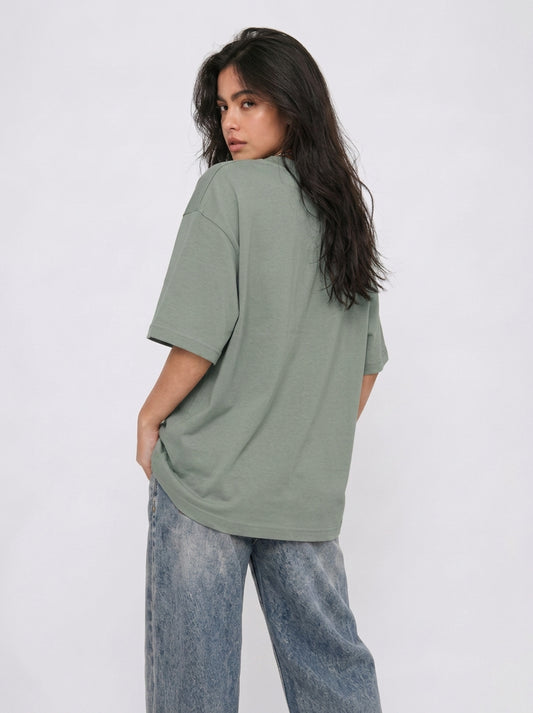 Cool Bee Structural Persona Tee Green for Women - Oversized Graphic Tee Streetwear India - Back View