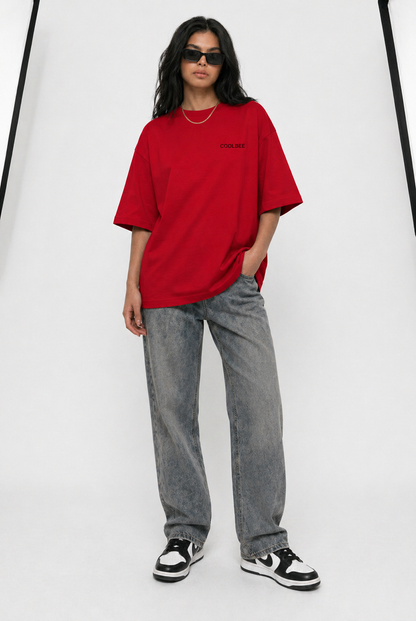 Cool Bee Lost in Thoughts Tee Red for Women - Oversized Graphic Tee Streetwear India - Lifestyle View