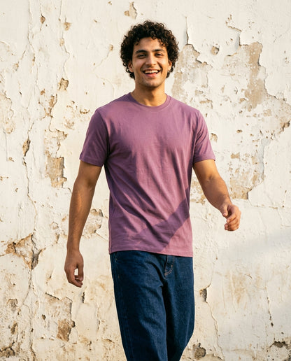 Cool Bee Essential Cotton Crew Neck T-Shirt Purple for Men - Purple Graphic Tee India - Lifestyle View
