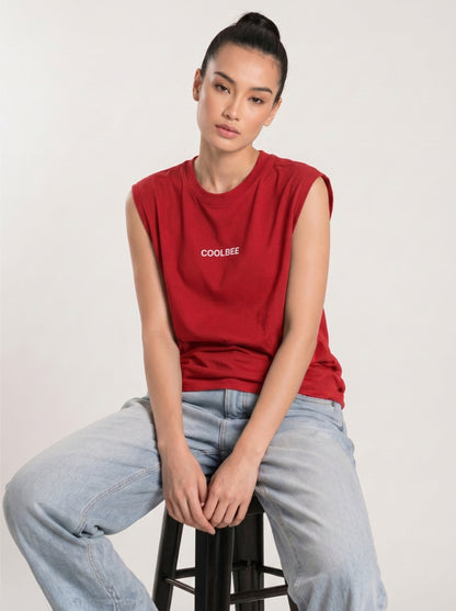 Cool Bee Women Tank Tees Red for Women - Tank Top Gym Casual India - Lifestyle View