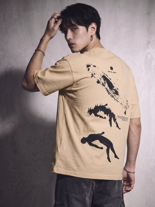 Cool Bee Orbital Drift Tee Beige for Men - Beige Oversized Graphic Tee Streetwear India