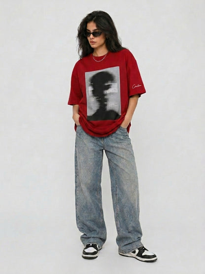 Cool Bee Blurred Vision Tee Red for Women - Oversized Graphic Tee Streetwear India - Lifestyle View