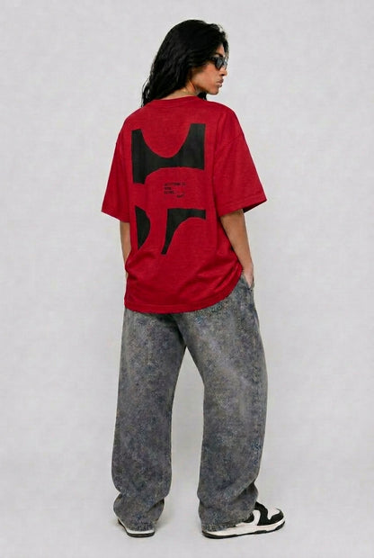 Cool Bee Perspective Graphic Tee Red for Women - Oversized Graphic Tee Streetwear India - Detail View