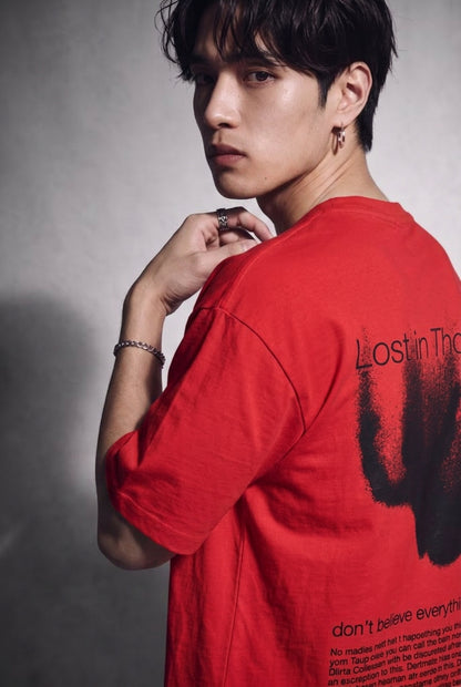 Cool Bee Lost in Thought Tee Red for Men - Red Oversized Graphic Tee Streetwear India - Lifestyle View