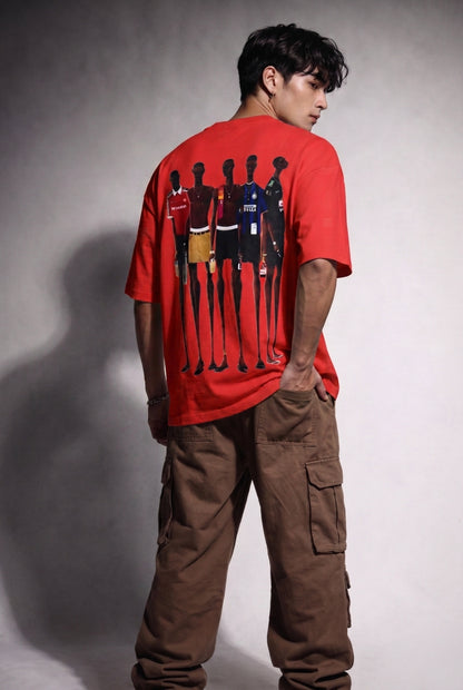 Cool Bee Matchday Abstract Tee Red for Men - Red Oversized Graphic Tee Streetwear India - Lifestyle View
