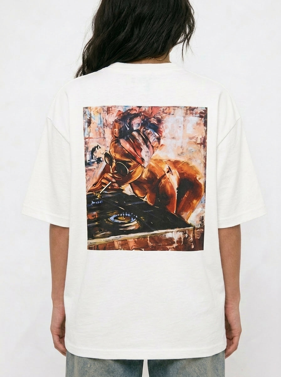 Cool Bee Midnight Muse Tee Offwhite for Women - Oversized Graphic Tee Streetwear India - Detail View