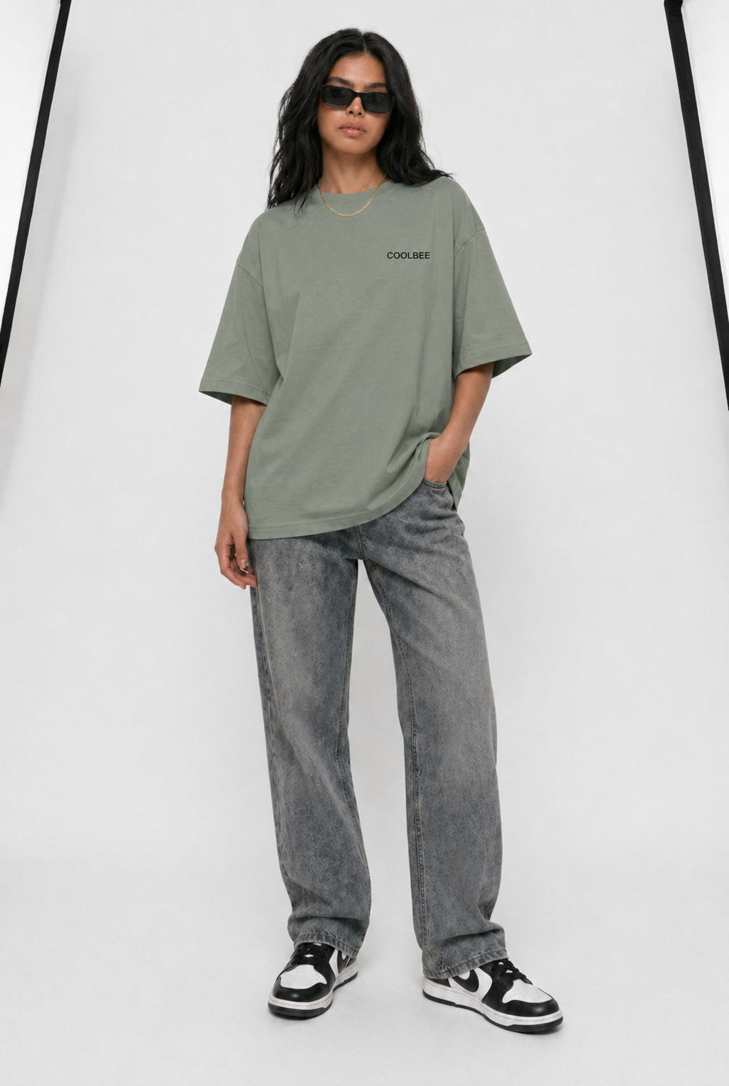 Cool Bee Lost in Thoughts Tee Green for Women - Oversized Graphic Tee Streetwear India - Lifestyle View