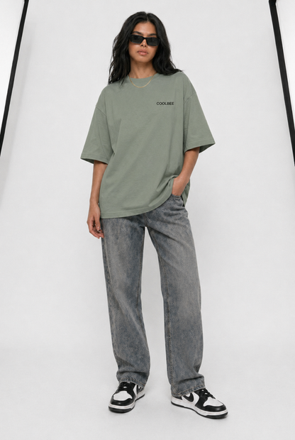 Cool Bee Lost in Thoughts Tee Green for Women - Oversized Graphic Tee Streetwear India - Lifestyle View