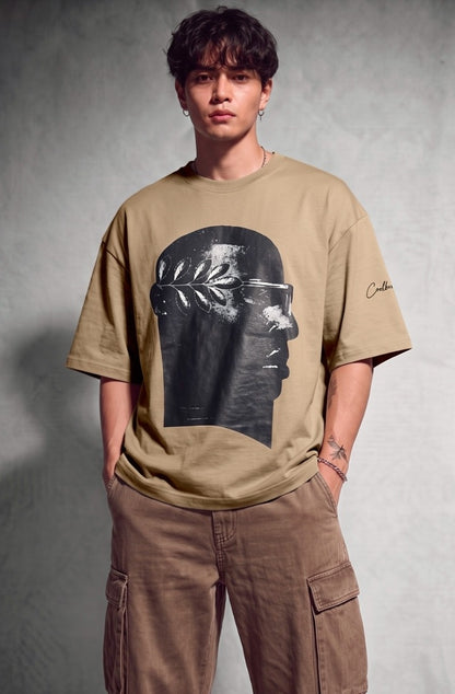 Cool Bee NeoClassic Graphic Tee Beige for Men - Beige Oversized Graphic Tee Streetwear India - Back View