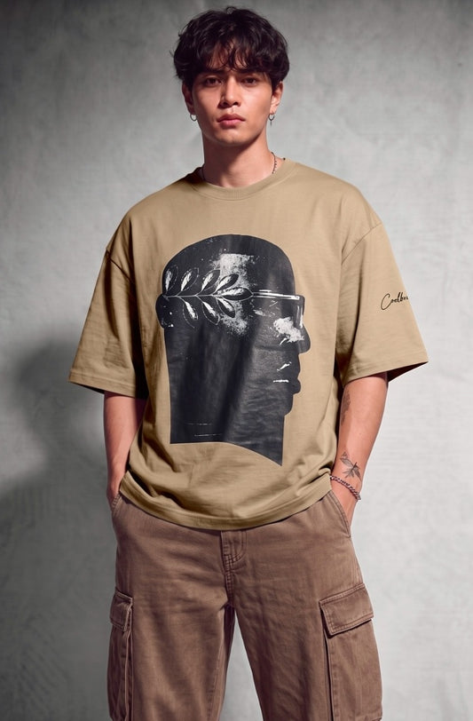 Cool Bee NeoClassic Graphic Tee Beige for Men - Beige Oversized Graphic Tee Streetwear India - Back View
