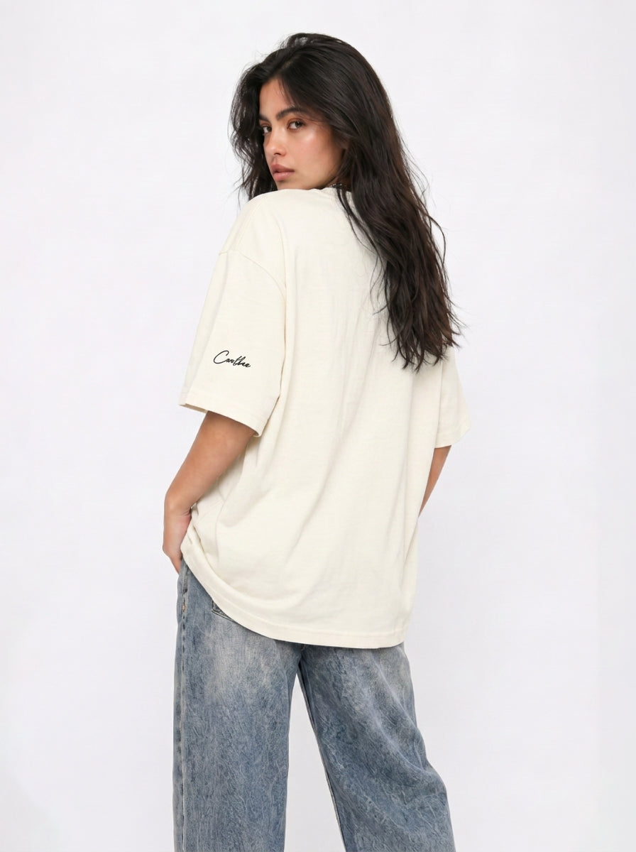 Cool Bee Blurred Vision Tee White for Women - Oversized Graphic Tee Streetwear India - Detail View