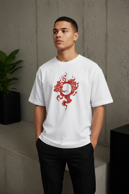 Cool Bee Red Fire T-Shirt for Men - Red Oversized Graphic Tee Streetwear India