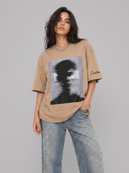 Cool Bee Blurred Vision Tee Beige for Women - Oversized Graphic Tee Streetwear India - Lifestyle View