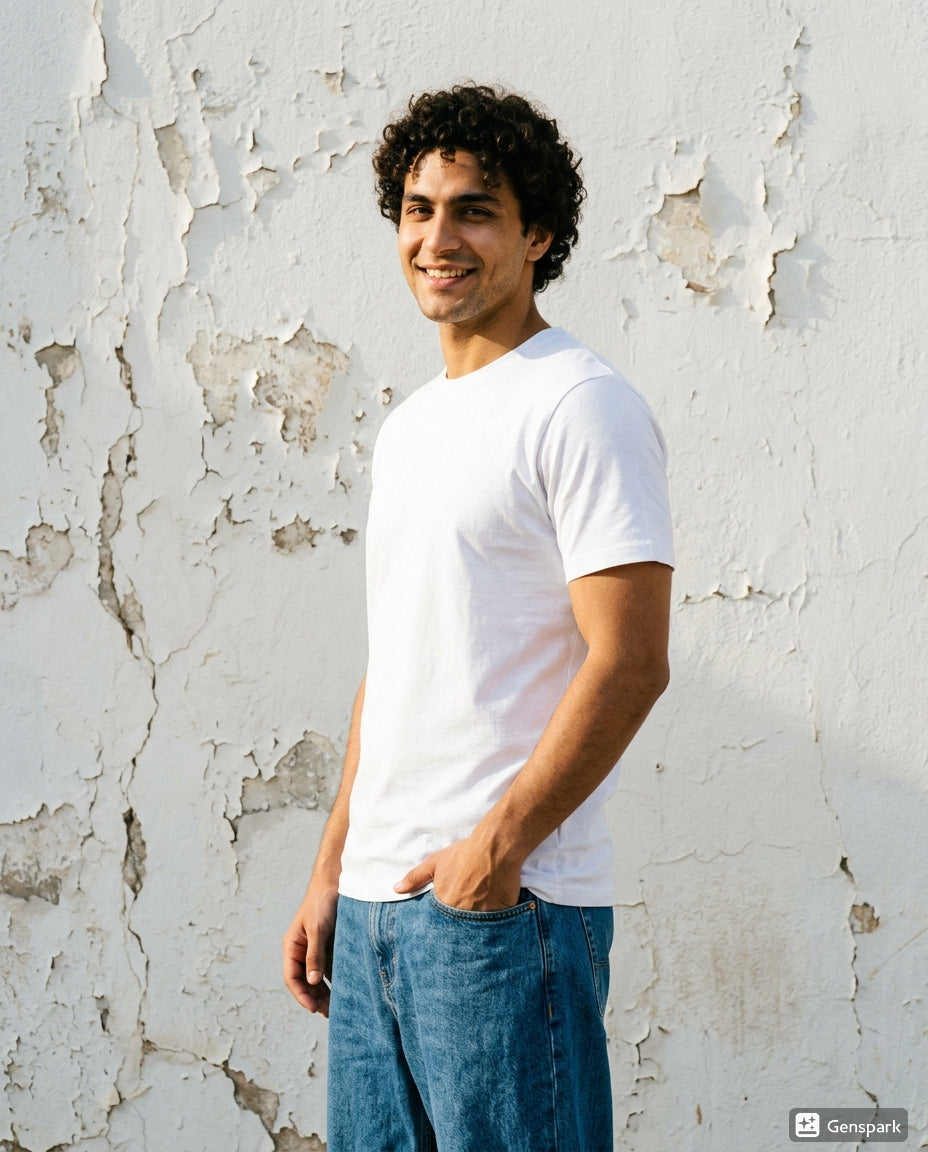 Cool Bee Essential Cotton Crew Neck T-Shirt White for Men - White Regular Fit Tee India - Lifestyle View