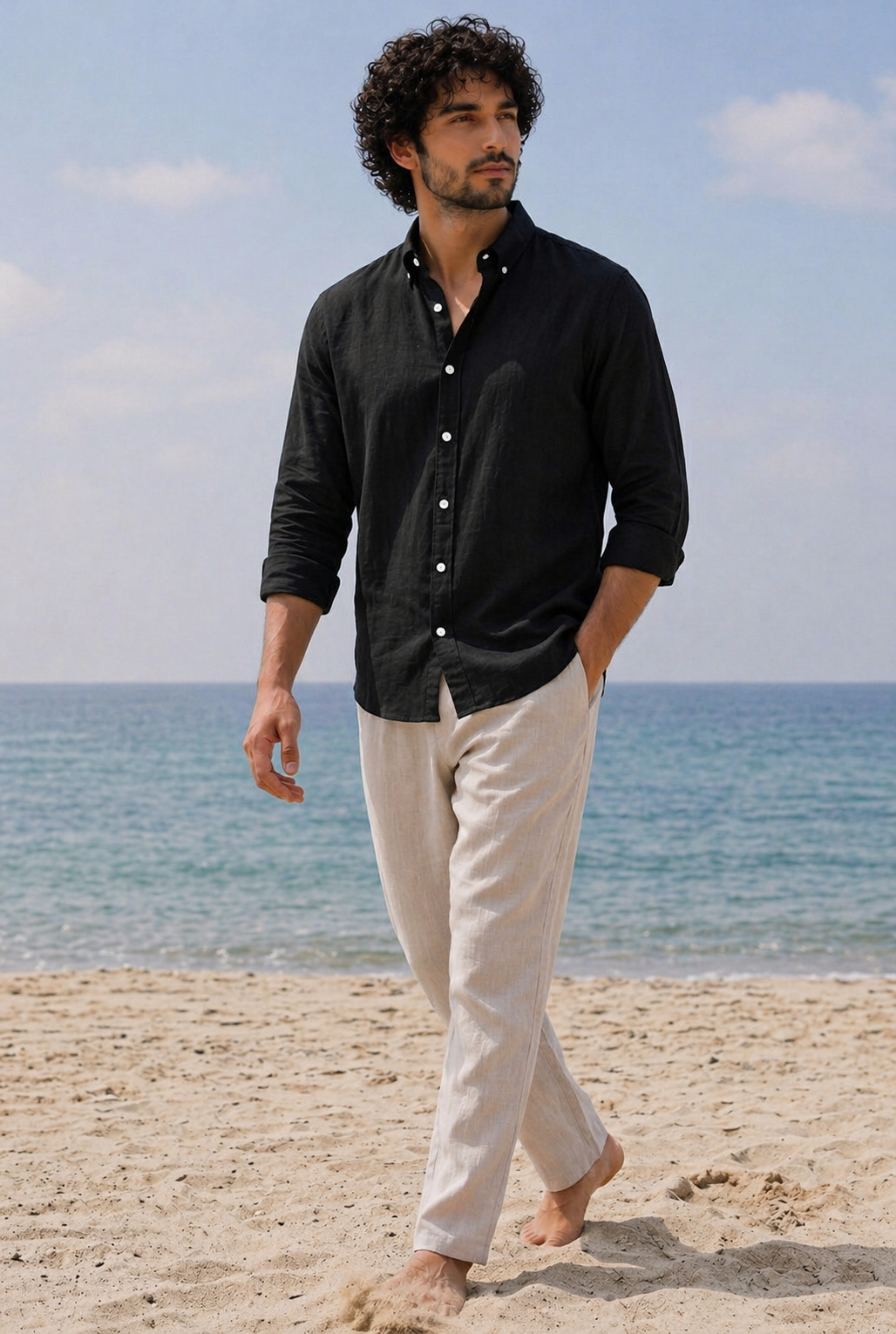 Cool Bee Linen Casual Shirt Black for Men - Black Linen Casual Shirt Breathable India - Lifestyle View
