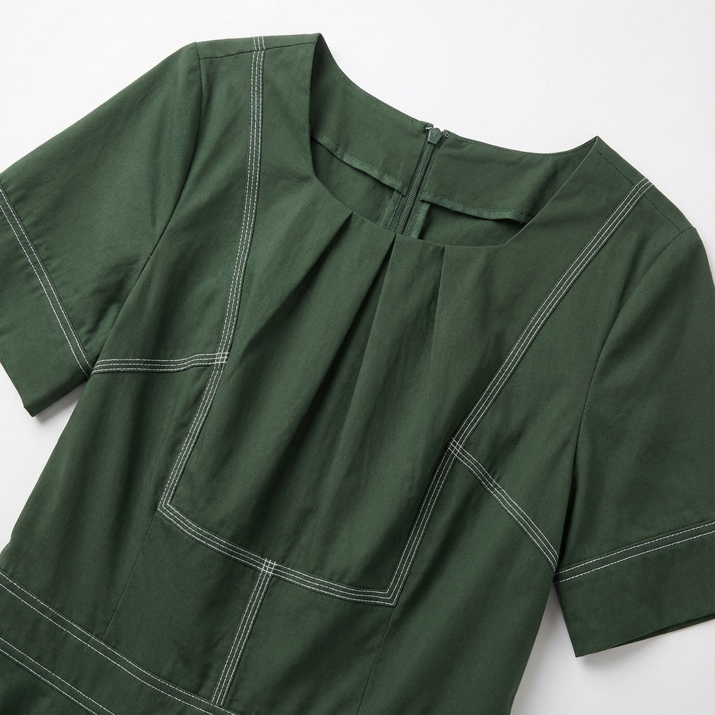 Sculptural Contrast Midi Dress – Olive Green | Cool Bee