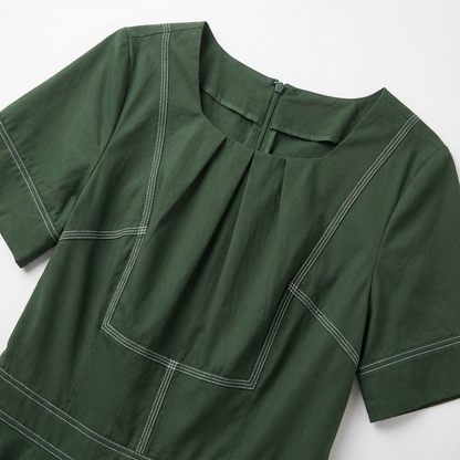 Sculptural Contrast Midi Dress – Olive Green | Cool Bee