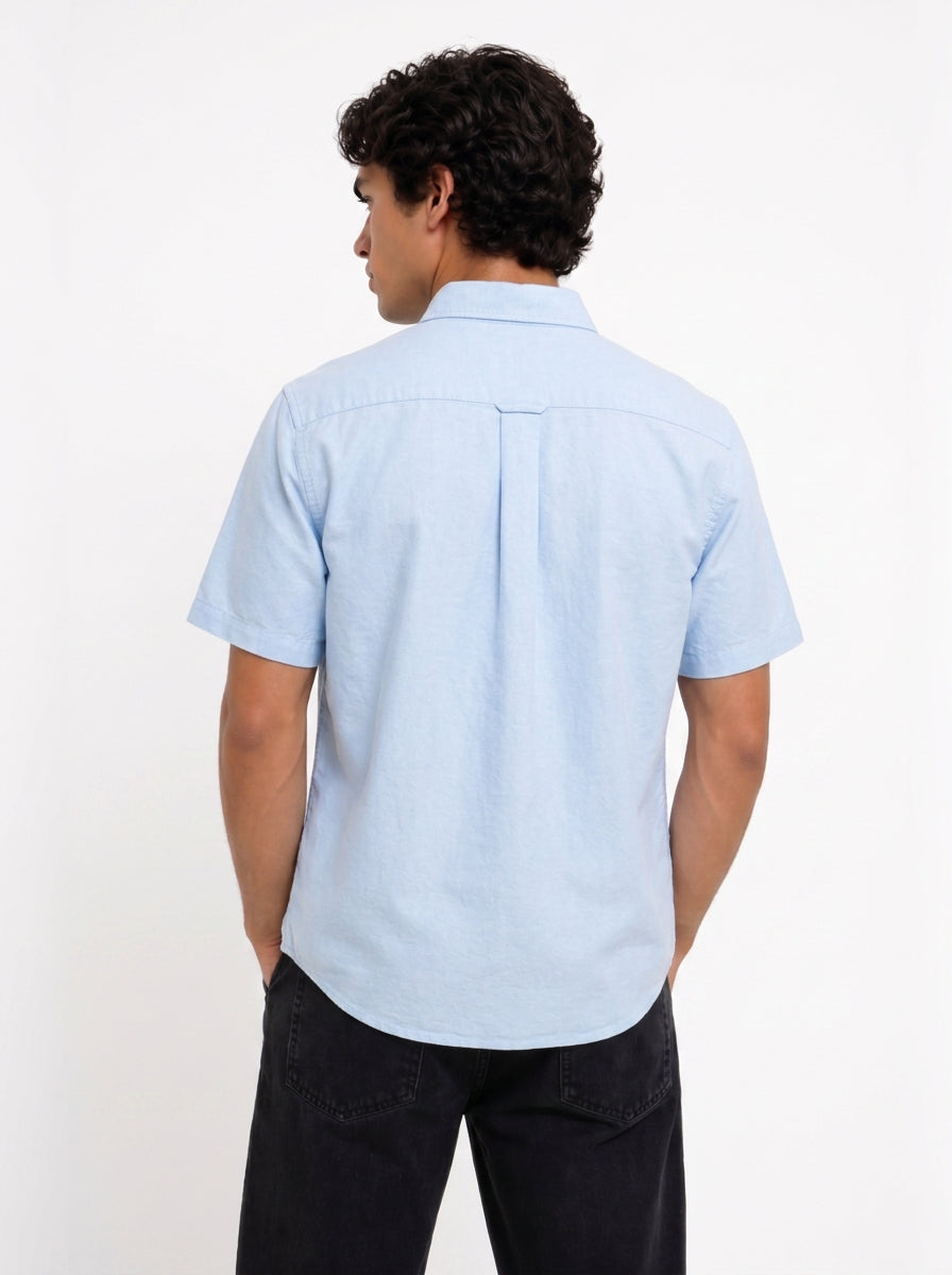 Cool Bee Oxford Casual Half Shirt Blue for Men - Blue Premium Half Sleeve Casual Shirt India - Back View