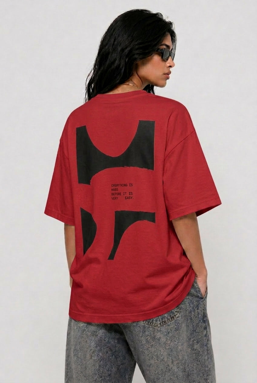 Cool Bee Perspective Graphic Tee Red for Women - Red Oversized Graphic Tee Streetwear India