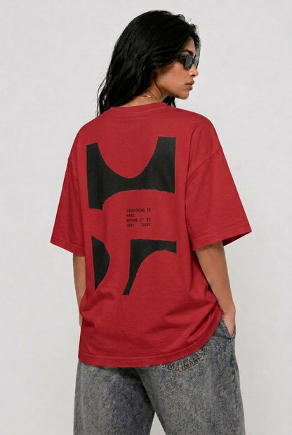 Cool Bee Perspective Graphic Tee Red for Women - Red Oversized Graphic Tee Streetwear India