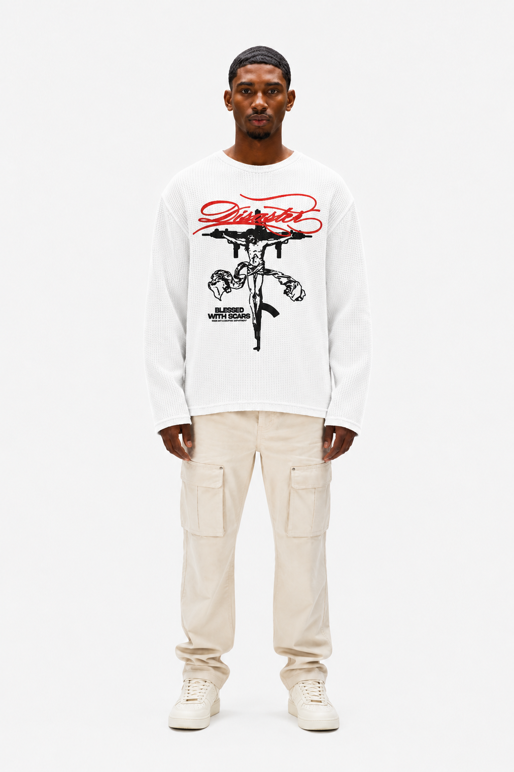 Coolbee Store Reckless Faith Waffle Tee White – back view