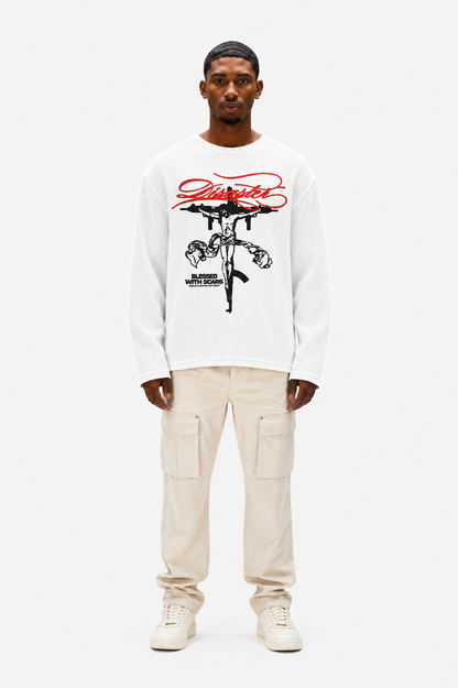 Coolbee Store Reckless Faith Waffle Tee White – back view