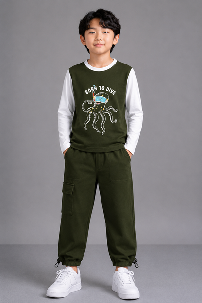 Coolbee Store Kids Boys Clothing Set - Olive (KBAW25ST12) – front view
