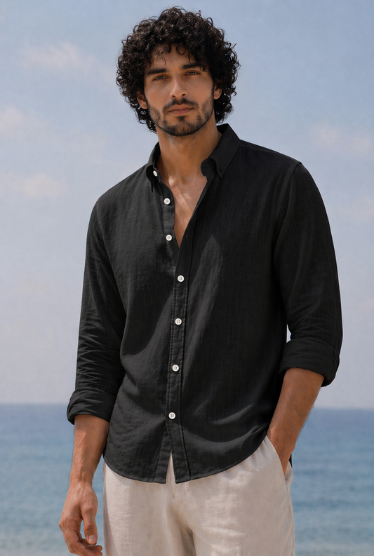 Linen Casual Shirt Black