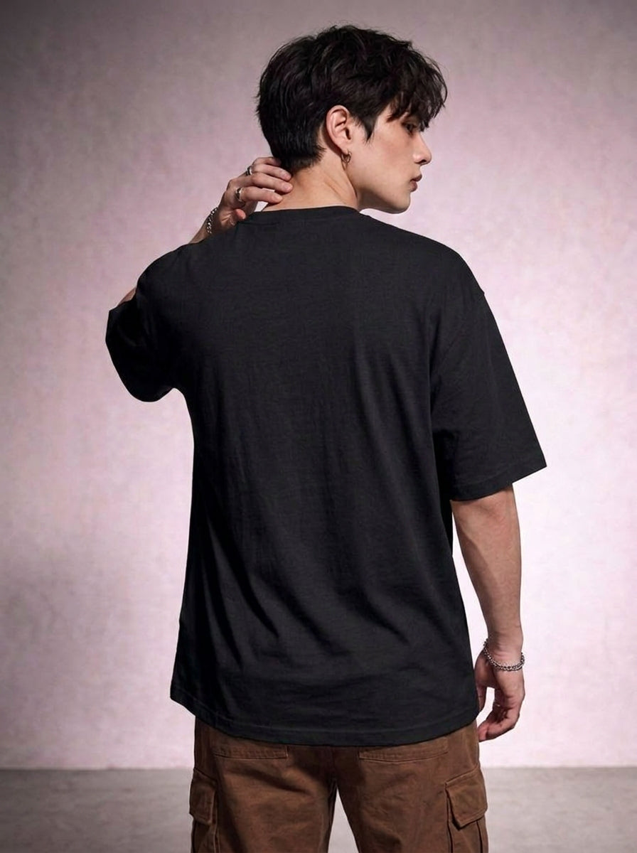 Cool Bee Canvas Chords Tee Black for Men - Black Oversized Graphic Tee Streetwear India - Back View