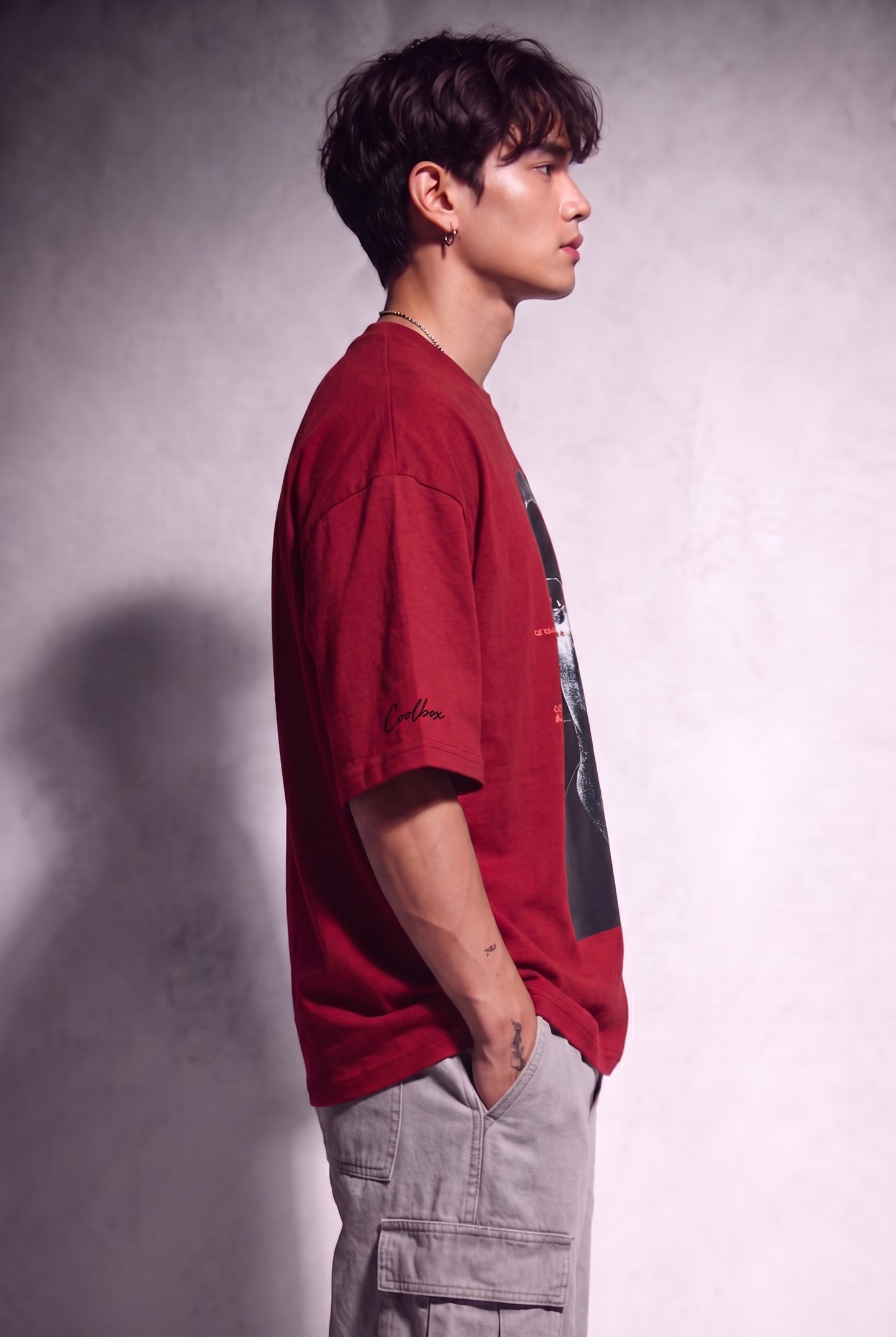 Cool Bee Glitch Portrait Tee Red for Men - Red Oversized Graphic Tee Streetwear India - Lifestyle View