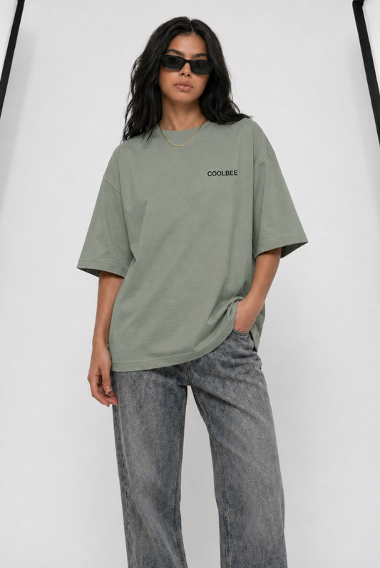 Cool Bee Lost in Thoughts Tee Green for Women - Oversized Graphic Tee Streetwear India - Back View