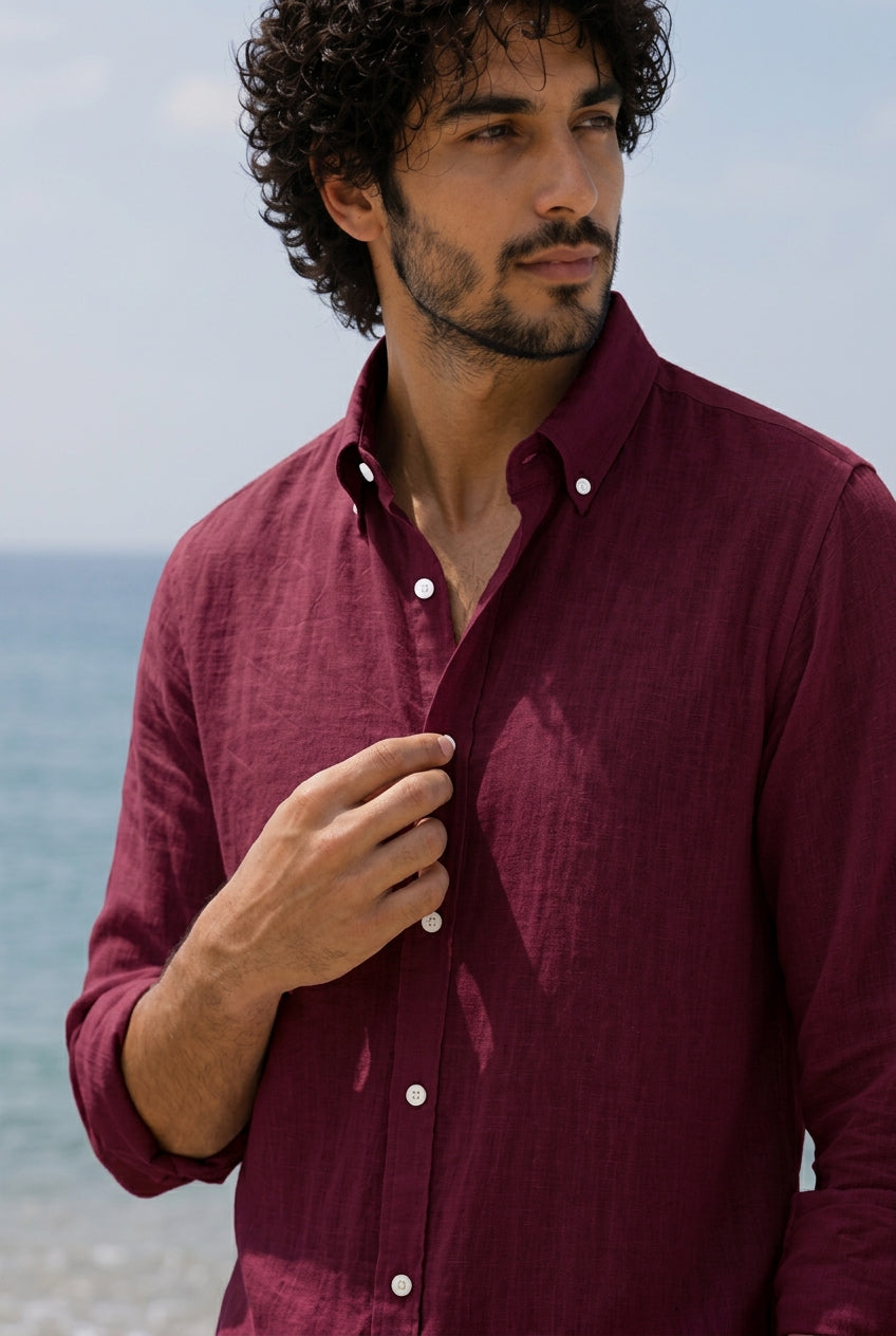 Linen Casual Shirt Maroon